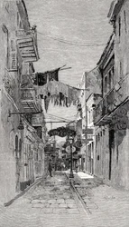 Exchange Alley mirando hacia Canal Street, Nueva Orleans, de 